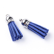 Faux Suede Tassel Pendant Decorations, with CCB Plastic Cord Ends, Platinum, Medium Blue, 35~37x10mm, Hole: 1.8mm(X-FIND-T002-A37)