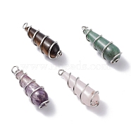 Teardrop Natural Mixed Gemstone Pendants, with Silver Copper Wire Findings, 37x12x12.5mm, Hole: 2~3mm(PALLOY-JF01129)
