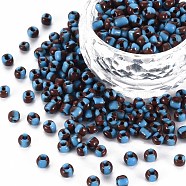 6/0 Glass Seed Beads, Opaque Colours Seep, Deep Sky Blue, 4mm, Hole: 1.5mm, about 4500pcs/bag(SEED-S007-3)