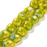 Handmade Milleflori Glass Beads Strands, Square, Yellow Green, 10.5x11.5~12x7mm, Hole: 1mm, about 50pcs/strand, 20.63''(52.4cm)(LAMP-M018-01A-02)