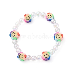 Handmade Polymer Clay Beads Stretch Bracelets for Kids, with Eco-Friendly Transparent Acrylic Beads, Flower, Colorful, Inner Diameter: 1-7/8 inch(4.8cm)(BJEW-JB06325-04)