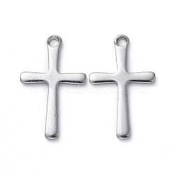 304 Stainless Steel Pendants, Laser Cut, Cross, Stainless Steel Color, 15.5x9.5x1mm, Hole: 1mm(X-STAS-E466-19P)