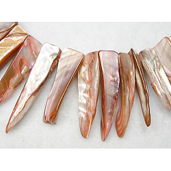 Natural Shell Beads Strands, Dyed, Erose, Pink, about 7~9mm wide, 25~35mm long, hole: about 0.5mm, 14 inch(X-YPBB033)