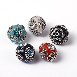 Handmade Indonesia Beads, with Brass Core, Oval, Mixed Color, Size: about 20mm in diameter, Hole: 2mm(X-CLAY-G001)