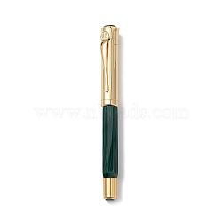 Natural Malachite Brass Pens, Reiki Energy Fountain Pen, with Pen Case, Office & School Supplies, 142x19x14mm(AJEW-M209-03G)