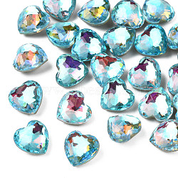 Glass Rhinestone Cabochons, Nail Art Decoration Accessories, Faceted, Heart, Sky Blue, 9.5x10x6mm(MRMJ-N029-05-01)
