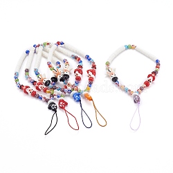 Handmade Millefiori Glass Beaded Mobile Straps, with Polymer Clay Heishi Beads and Handmade Lampwork Beads, Mixed Color, 19.5cm(HJEW-JM00446)