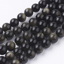 Natural Golden Sheen Obsidian Beads Strands, Round, 8mm, Hole: 1mm, about 48pcs/strand, 15.5 inch(X-G-C068-8mm-9)