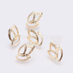 Brass Stud Earring Findings, with Loop, Long-Lasting Plated, Leaf, Nickel Free, Real 18K Gold Plated, 22x14.5x3.5mm, Hole: 1.2mm, Pin: 0.8mm(KK-I622-35G-NF)