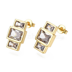Cubic Zirconia Rectangle Dangle Stud Earrings, Real 18K Gold Plated Brass Jewelry for Women, Nickel Free, Clear, 14.5x8.5mm, Pin: 0.8mm(EJEW-N011-53-02LG)