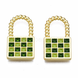 Rack Plating Alloy Checkerboard Pendants, with Enamel, Cadmium Free & Lead Free, Lock with Grid Pattern, Green, 20.5x11.5x2mm, Hole: 8x6.5mm(PALLOY-S132-255B-RS)