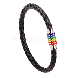 Imitation Leather Braided Cord Bracelets, with Alloy Magnetic Clasps, Black, 7-1/2 inch(19cm)(PW-WG97791-01)