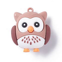 PVC Cartoon Owl Doll Pendants, for Keychains, Indian Red, 43x37x26mm, Hole: 3mm(KY-C008-04A)