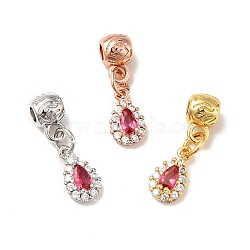 Rack Plating Brass Micro Pave Cerise Cubic Zirconia Pendants, Long-Lasting Plated, Cadmium Free & Lead Free, Teardrop, Mixed Color, 21mm, Hole: 2.5mm(ZIRC-H125-15)