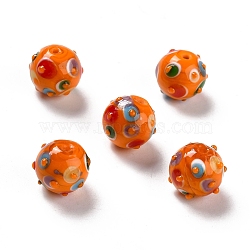 Handmade Lampwork Beads, Round, Dark Orange, 11x13x12.5mm, Hole: 1.6mm(LAMP-F022-03D)