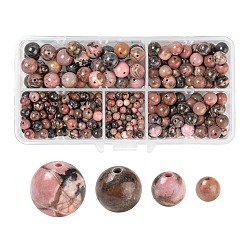 340Pcs 4 Style Natural Rhodonite Beads, Round, 4mm/6mm/8mm/10mm, hole: 1mm(G-LS0001-39)