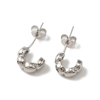 Brass C-Shape Stud Earrings for Woman, Platinum, 10x4mm, Pin: 0.7mm