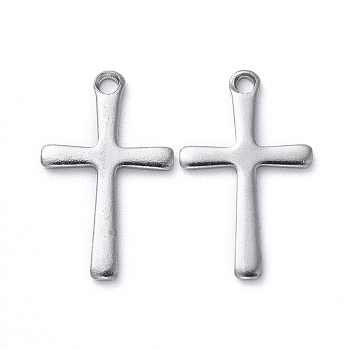 304 Stainless Steel Pendants, Laser Cut, Cross, Stainless Steel Color, 15.5x9.5x1mm, Hole: 1mm