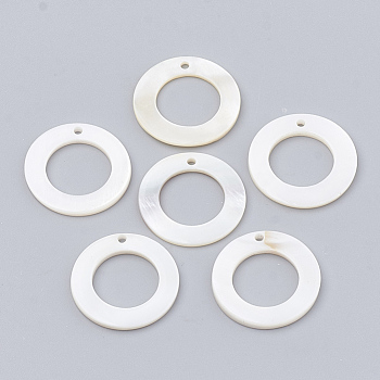 Freshwater Shell Pendants, Ring, Seashell Color, 20x1.5~2mm, Hole: 1mm