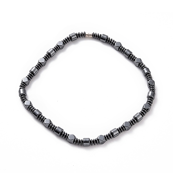 Disc & Column & Polygon Synthetic Hematite Beaded Necklace with Magnetic Clasp for Men Women, 20.39 inch(51.8cm)