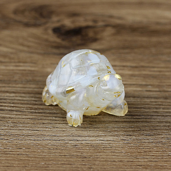 Resin Home Display Decorations, with Opalite Chips and Gold Foil Inside, Tortoise, 50x30x27mm