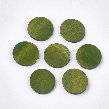 Painted Wood Cabochons, Flat Round, Olive Drab, 20x2mm