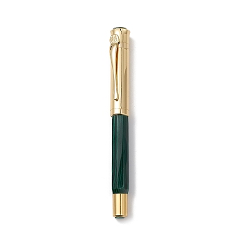 Natural Malachite Brass Pens, Reiki Energy Fountain Pen, with Pen Case, Office & School Supplies, 142x19x14mm