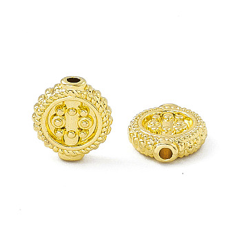 Rack Plating Alloy Beads, Flat Round with Flower, Light Gold, 11x10x3mm, Hole: 1.4mm