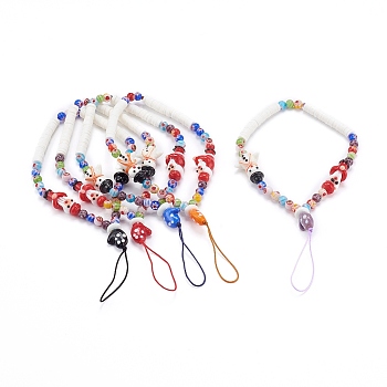 Handmade Millefiori Glass Beaded Mobile Straps, with Polymer Clay Heishi Beads and Handmade Lampwork Beads, Mixed Color, 19.5cm