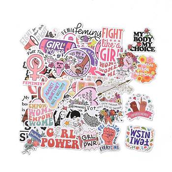 100pcs Feminism Paper Stickers Set, Adhesive Label Stickers, for Water Bottles, Laptop, Luggage, Cup, Computer, Mobile Phone, Skateboard, Guitar Stickers, Mixed Color, 22~75x36~74x0.1mm