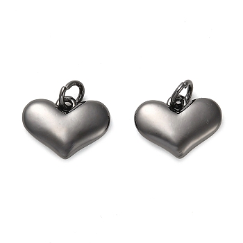 Rack Plating Brass Charms, with Jump Ring, Heart, Gunmetal, 11x14.5x3mm, Hole: 3.5mm