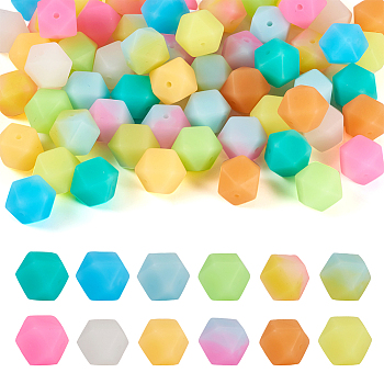 Pandahall 72Pcs 12 Colors  Luminous Hexagon Food Grade Silicone Beads, Chewing Beads For Teethers, DIY Nursing Necklaces Making, Mixed Color, 14x14x14mm, Hole: 2mm, 6pcs/color