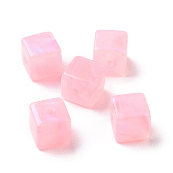 Opaque Acrylic Beads, Glitter Beads, Cube, Pearl Pink, 13x13.5x13.5mm, Hole: 3mm, 180pcs/500g