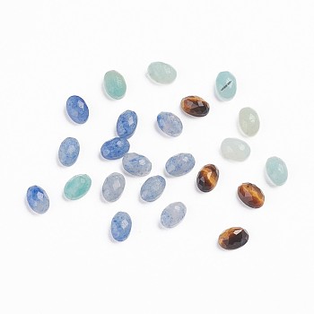 Natural Mixed Gemstone Cabochons, Oval, Faceted, 5.5~6x4x2.5mm
