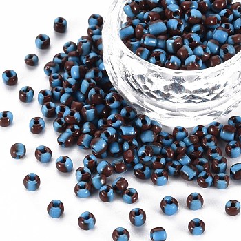 6/0 Glass Seed Beads, Opaque Colours Seep, Deep Sky Blue, 4mm, Hole: 1.5mm, about 4500pcs/bag