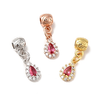 Rack Plating Brass Micro Pave Cerise Cubic Zirconia Pendants, Long-Lasting Plated, Cadmium Free & Lead Free, Teardrop, Mixed Color, 21mm, Hole: 2.5mm