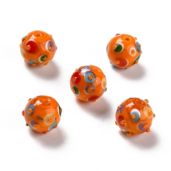 Handmade Lampwork Beads, Round, Dark Orange, 11x13x12.5mm, Hole: 1.6mm