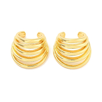 Rack Plating Brass Multi Lines Cuff Earrings, Non Piercing Earrings, Long-Lasting Plated, Lead Free & Cadmium Free, Real 18K Gold Plated, 14x16x13mm