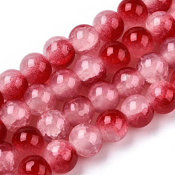 Crackle Baking Painted Imitation Jade Glass Beads Strands, Two Tone, Round, Dark Red, 10mm, Hole: 1.4mm, about 80pcs/strand, 30.87''(78.4cm)