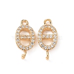 Brass Micro Pave Clear Cubic Zirconia Links, Oval Connector Charms, Real 18K Gold Plated, 14x6.5x2mm, Hole: 1.2mm(KK-T082-10G)