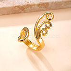 304 Stainless Steel Cuff Open Rings, Golden, Feather, 15~20mm(WG1A940-01)