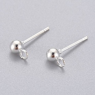 304 Stainless Steel Stud Earring Findings, with Loop, Round, Silver Color Plated, 15x7x4mm, Hole: 1.7mm, Pin: 0.8mm(X-STAS-G137-17S)