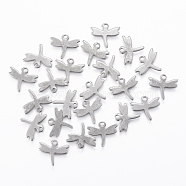 304 Stainless Steel Charms, Dragonfly, Stainless Steel Color, 10x12x0.8mm, Hole: 1mm(STAS-L197-16P)