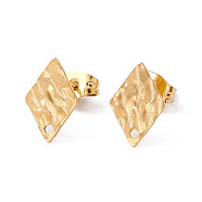 304 Stainless Steel Stud Earring Findings, with Hole and Ear Nuts, Rhombus Pattern, 12x8mm, Hole: 1mm, Pin: 0.6mm(STAS-G270-02G-05)