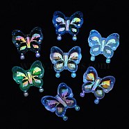 Luminous UV Plating Rainbow Iridescent Acrylic Beads, Glow in the Dark, Butterfly, Mixed Color, 30x29x10.5mm, Hole: 2mm(OACR-F006-03)