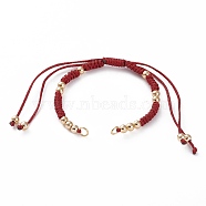 Adjustable Polyester Braided Cord Bracelet Making, with Metallic Cord, Brass Beads, 304 Stainless Steel Jump Rings, Red, 5-1/2~11-3/8 inch(14~29cm)(AJEW-JB00892-02)