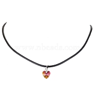 Glass Heart Pendant Necklaces, with Imitation Leather Cord, Copper, 17.64 inch(44.8cm)(NJEW-JN04476-01)