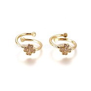 Adjustable Brass Micro Pave Cubic Zirconia Finger Rings, Clover, Clear, Golden, Size: 6, 16mm(RJEW-L086-03G)