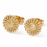 Ion Plating(IP) 304 Stainless Steel Sunflower Stud Earrings for Women, Real 18K Gold Plated, 9.5mm, Pin: 0.6mm(EJEW-G338-05G)
