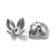 304 Stainless Steel Bead Caps, 4--Petal, Flower, Stainless Steel Color, 14.5x15x7.5mm, Hole: 1.6mm(STAS-P319-32P-01)